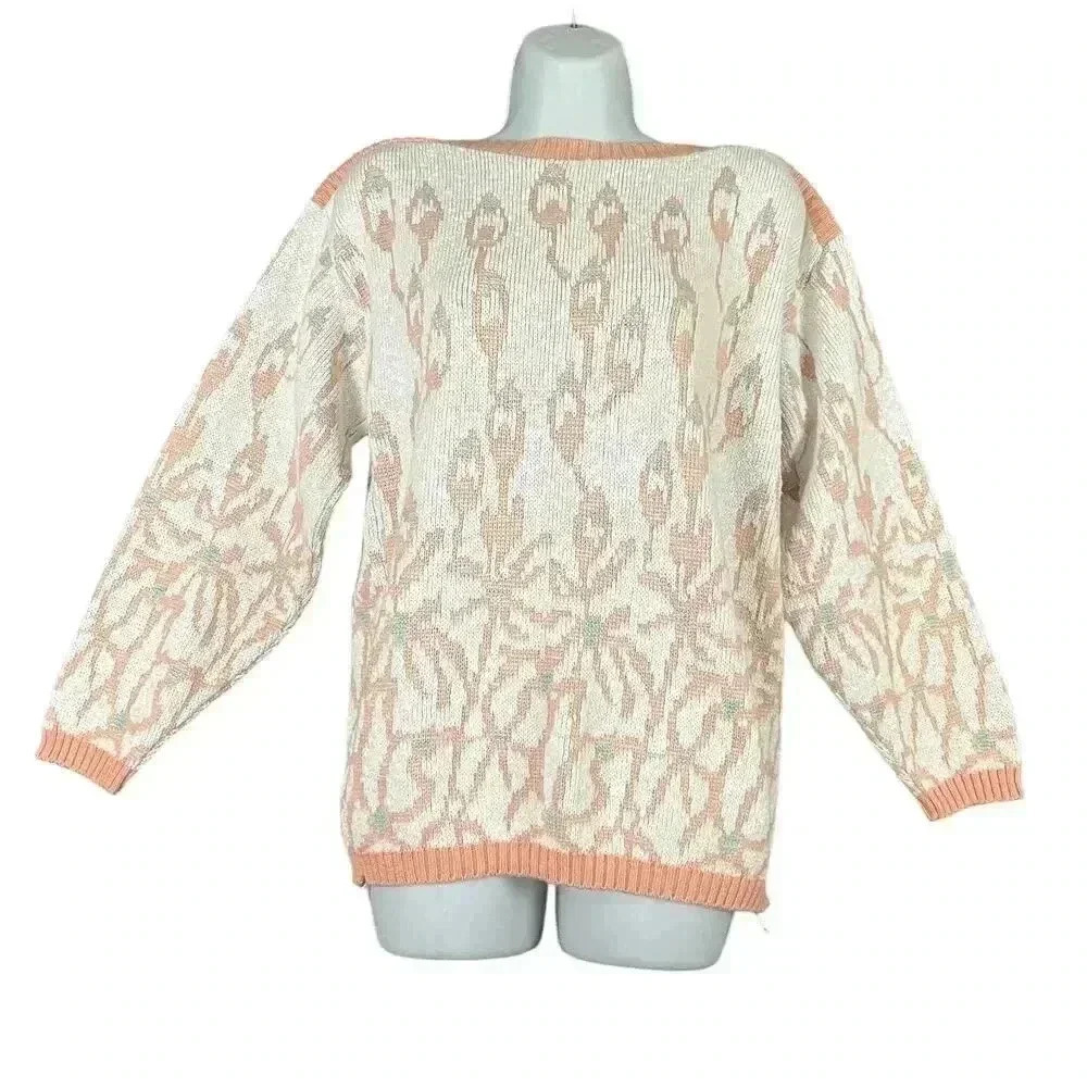 VTG Diane Von Furstenberg White Soft Pink Pullover Knit‎ Sweater SMALL Deadstock